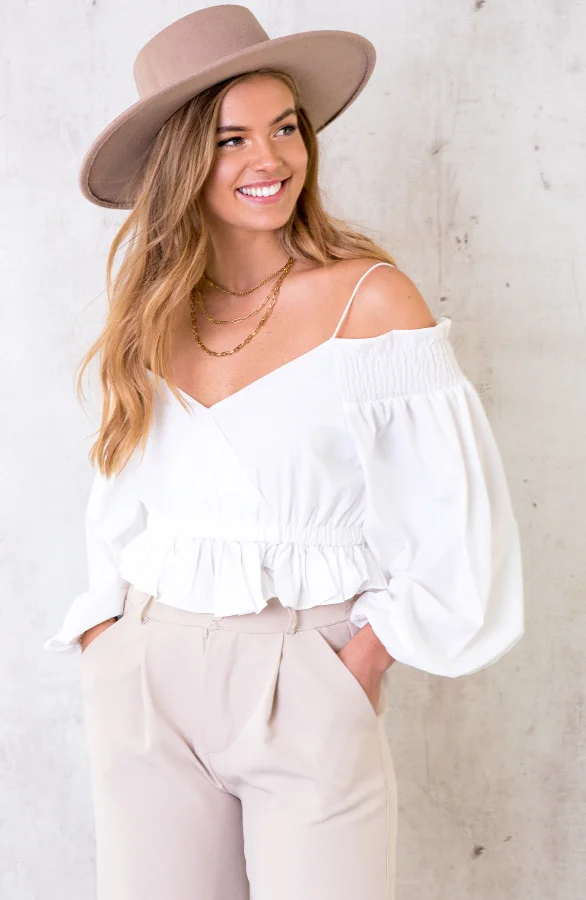 Crop Off Shoulder Blouse Ecru
