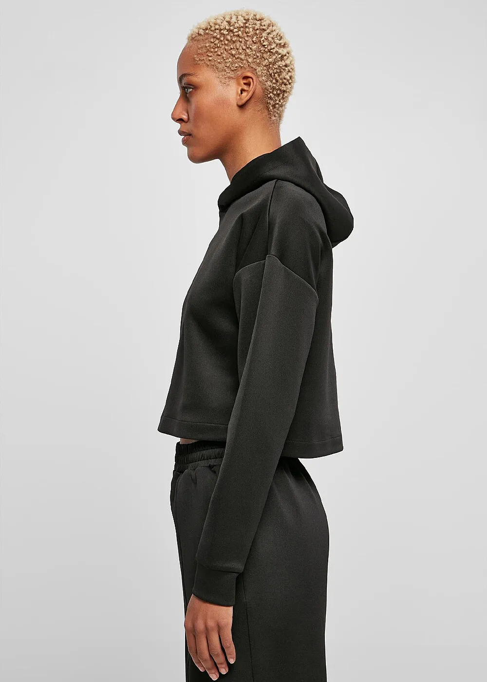 Urban Classics Dames Crop Basic Hoodie zwart