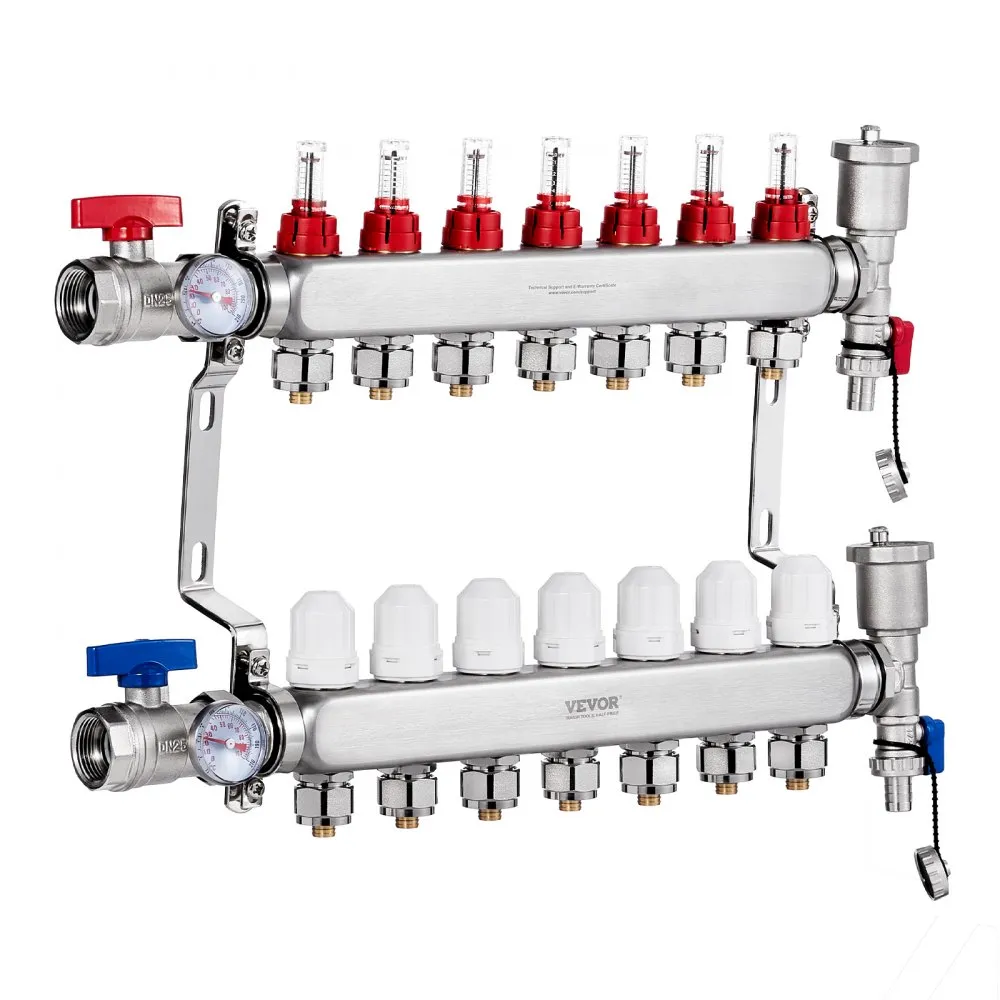 VEVOR 7 verwarmingscircuits verwarmingscircuitverdeler vloerverwarmingsstroomindicator 5L/min