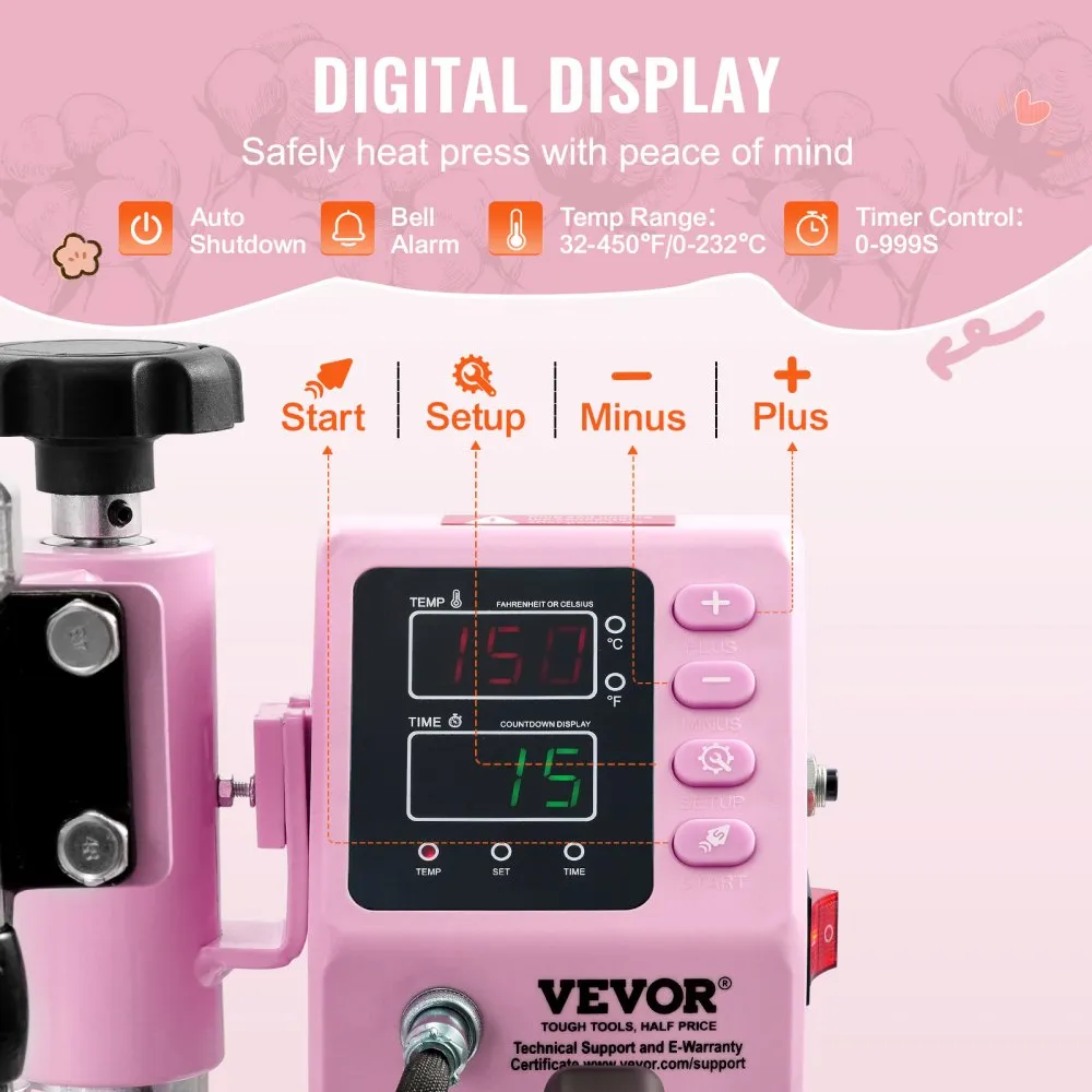 VEVOR HEAT PRESS 2IN1 HOEDENPERS HEAT PRESS TSHIRTS ROZE HEAT PRESS