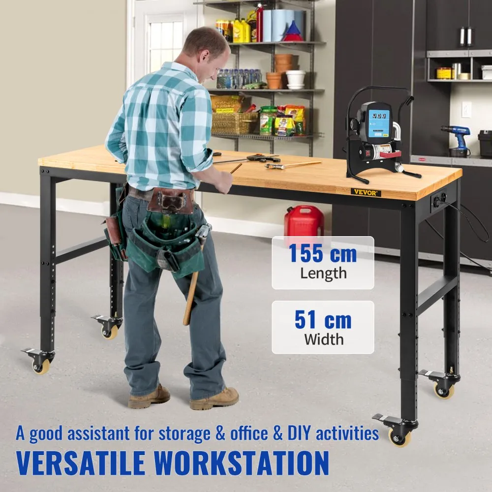 VEVOR in hoogte verstelbare werkbank opspantafel 155x51x105cm werktafel 1600lbs