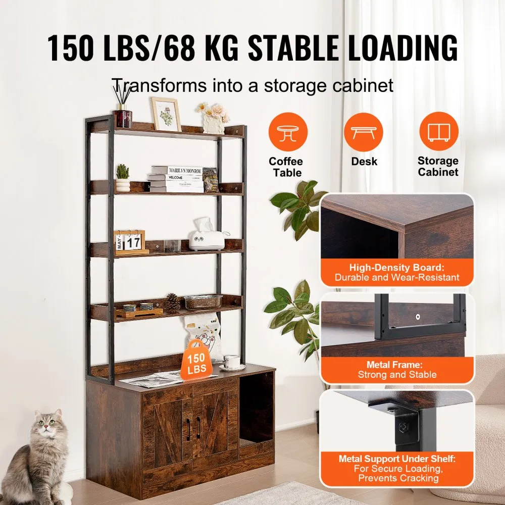 VEVOR KATTENKAST KATTENTOILET KATTENHUIS 4LAAGS PLANK 850X490X1836MM 68KG