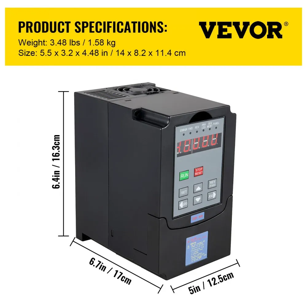 VEVOR OMVORMER VFD FREQUENTIEOMVORMER VARIABELE OMVORMER 3 KW 3FASEN FREQUENTIEOMVORMER
