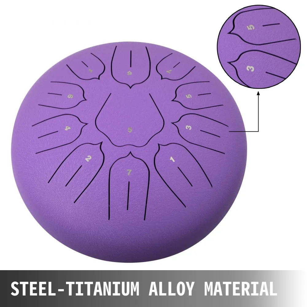 VEVOR Steel Tongue Drum Handpan 10'' 11 Opmerkingen Stalen Pan Lotus Bloem Stijl Paars