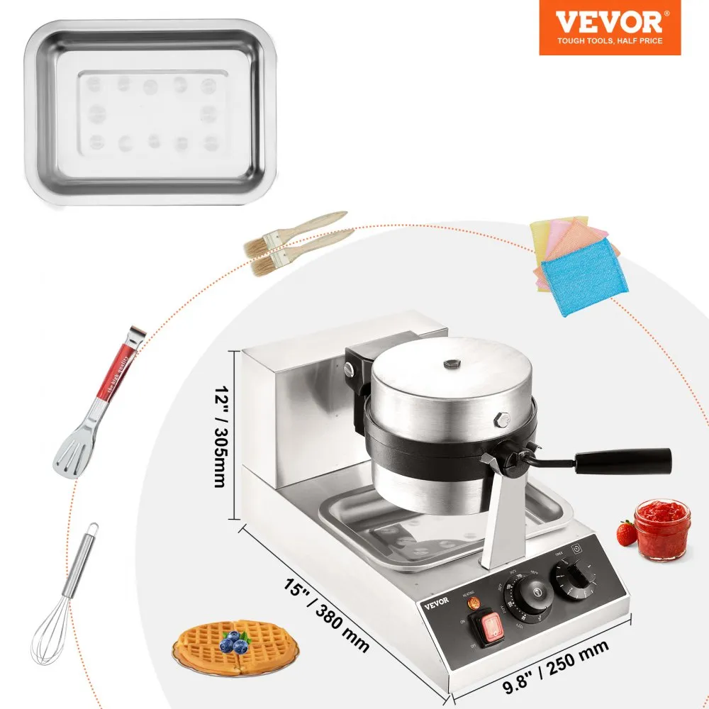 VEVOR wafelijzer wafel broodrooster elektrische grill 1300W wafelijzer 220V contactgrill